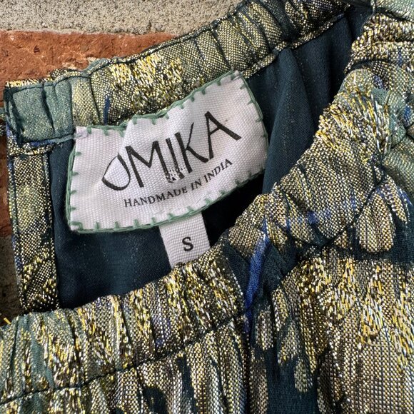 Omika Gold Teal Metallic Boho Blouse S - Picture 2 of 9